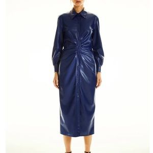 ZARA Faux Blue Leather Button Up Dress